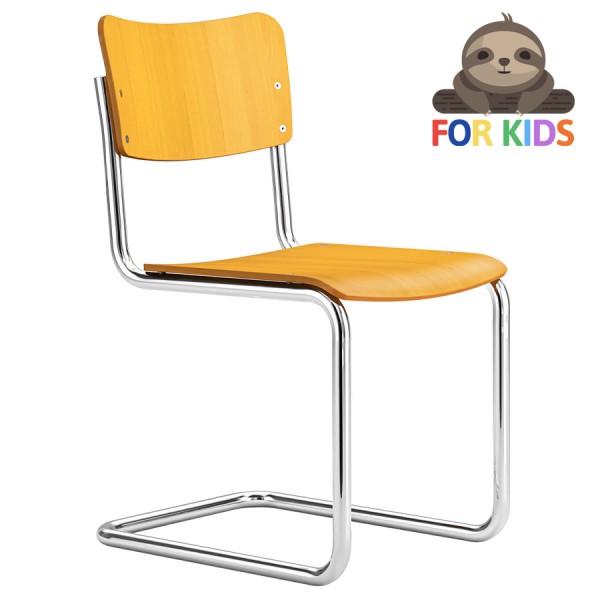 THONET Stahlrohr-Freischwinger S 43 K für Kinder - gelb gebeizt - Gestell verchromt