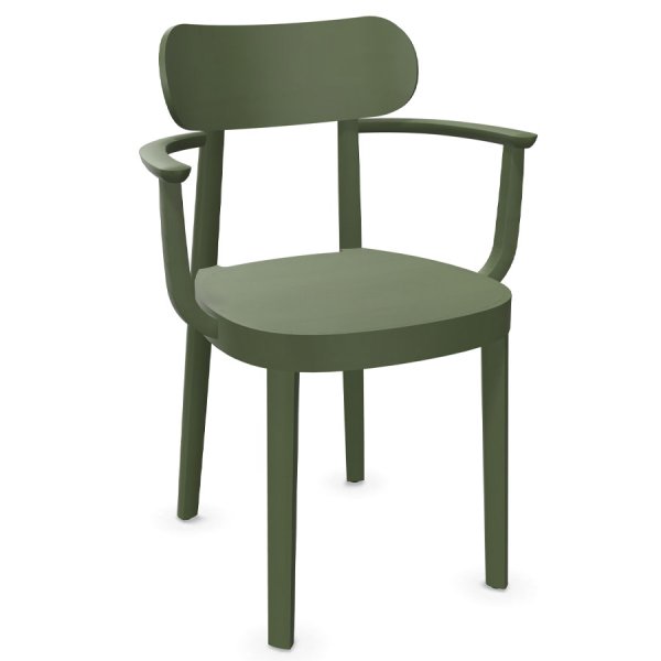 THONET 118 MF Holzstuhl mit Muldensitz u. Armlehnen Buche gebeizt olivgrün