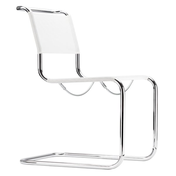 THONET Stahlrohr-Freischwinger S 33 N Sitz und Rücken Netzbespannung weiß - Gestell chrom
