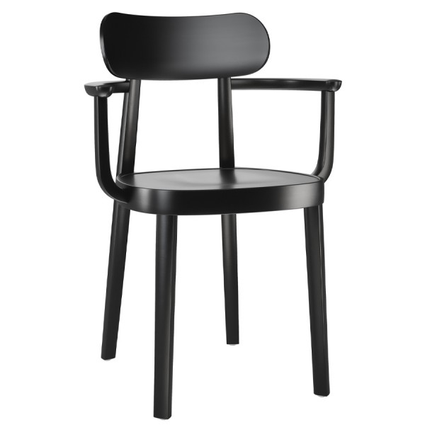 THONET 118 MF Holzstuhl mit Muldensitz u. Armlehnen Buche gebeizt schwarz