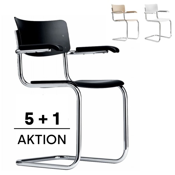 THONET S 43 F mit Armlehnen | Konfigurator | Stahlrohr-Freischwinger | Gestell verchromt