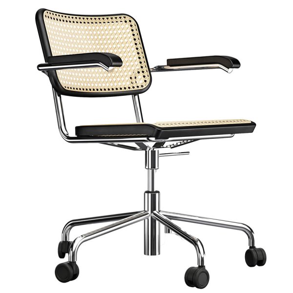 THONET Drehsessel S 64 VDR Atelier Rohrgeflecht-Sitz mit Armlehnen - Gestell verchromt