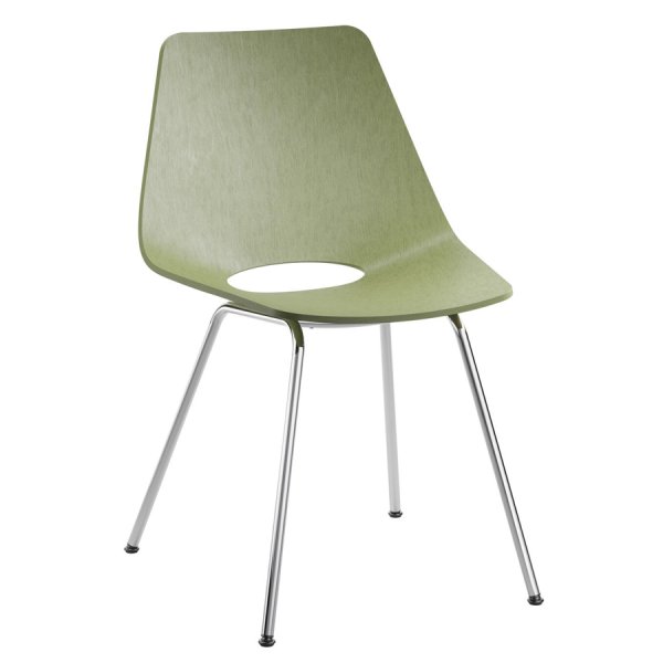 THONET S 661 Stahlrohrstuhl Buche olivgrün - Gestell chrom