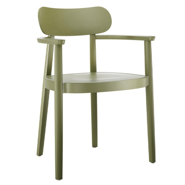 THONET 118 MFV Holzstuhl mit Armlehnen | Muldensitz | Buche gebeizt olivgrün