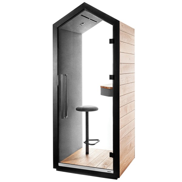 Bejot Treehouse Telefonbox Akustikkabine Wood mit Fenno 004, Rückwand aus Glas und Außenwand in Eiche Natur O1