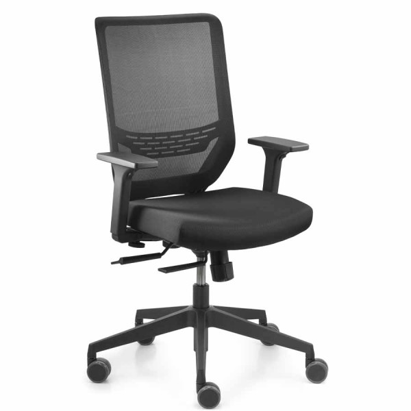 Trendoffice to-sync work mesh Drehstuhl in Schwarz - seitliche Frontansicht 