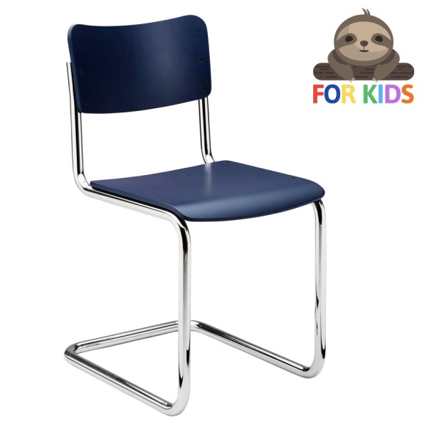 THONET Stahlrohr-Freischwinger S 43 K für Kinder - kobaltblau gebeizt - Gestell verchromt 