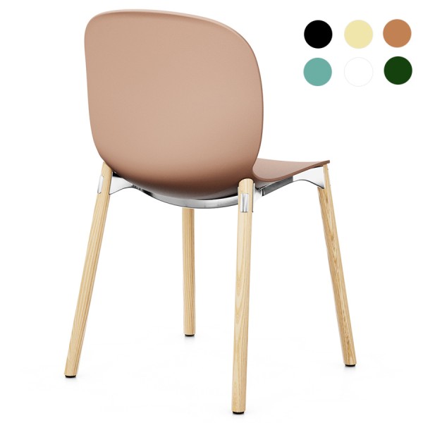 Profim Noor 6050 Sitzschale Rose, Gestell Aluminium poliert, Holzgestell Esche gebeizt natur