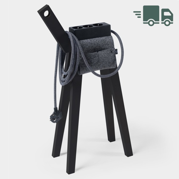 Stromer black + Satteltasche - Steckdose schwarz, Kabel schwarz/weiß