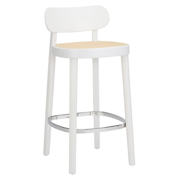 THONET 118 H Barhocker Buche gebeizt weiß lasiert mit Rohrgeflecht-Sitz