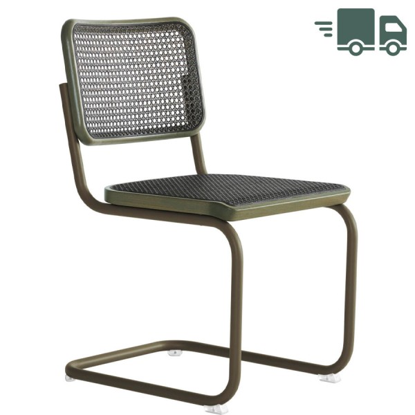THONET S 32 V Dark Melange Edition Herkner graugrün | Stahlrohr-Freischwinger | Gestell graugrün
