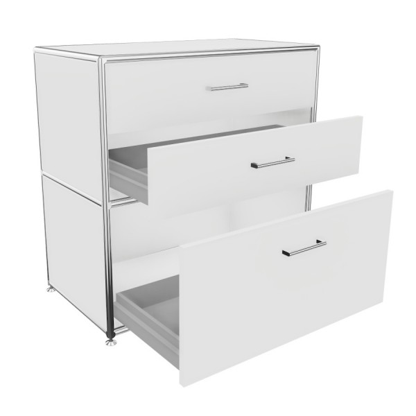 Bosse Regal Chrom 2 OH Breite 80 cm mit 3 Schüben in Melamin Weiß offen