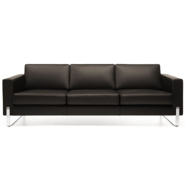 Profim myTurn 30V Loungesofa 3-Sitzer, Kufengestell verchromt, Leder S-22 dunkelbraun