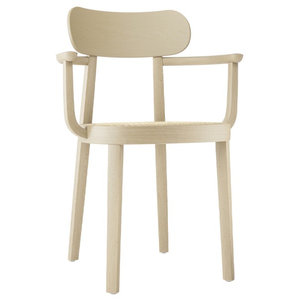 THONET 118 F Holzstuhl mit Armlehnen u. Rohrgeflecht-Sitz Buche gebeizt aufgehellt