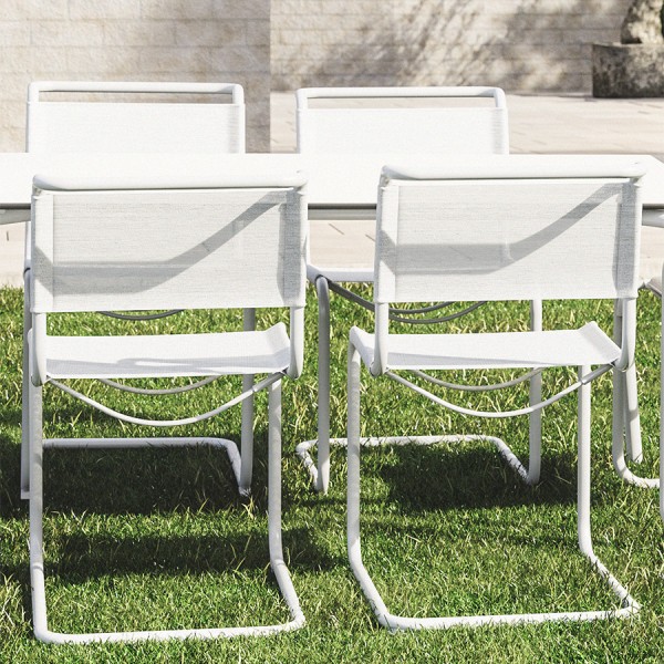 THONET Stahlrohr-Freischwinger S 33 N Outdoor - Netzbespannung und Gestell weiß