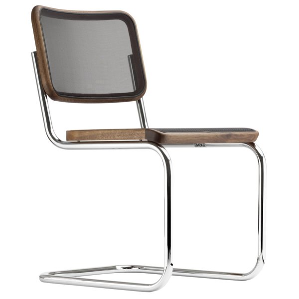 THONET Stahlrohr-Freischwinger S 32 N mit Kunststoffnetzbespannung schwarz