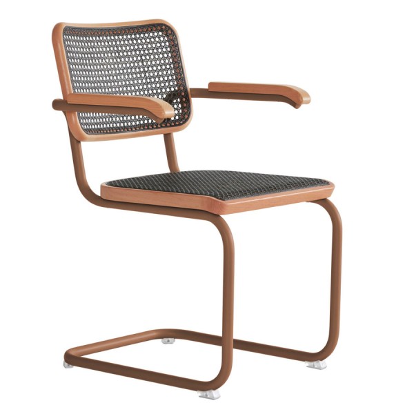 THONET S 64 V Dark Melange altrosa | Stahlrohr-Freischwinger mit Armlehnen | Gestell altrosa