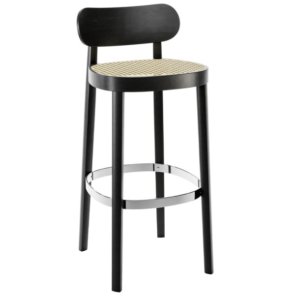 THONET 118 H Barhocker Buche gebeizt schwarz mit Rohrgeflecht