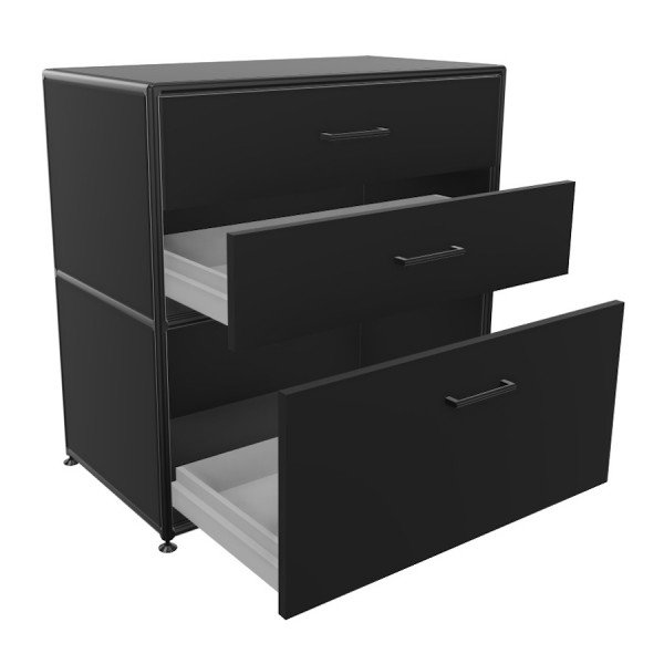 Bosse Regal Black Edition Höhe 2 OH Breite 80 cm in Melamin Schwarz mit Schüben offen