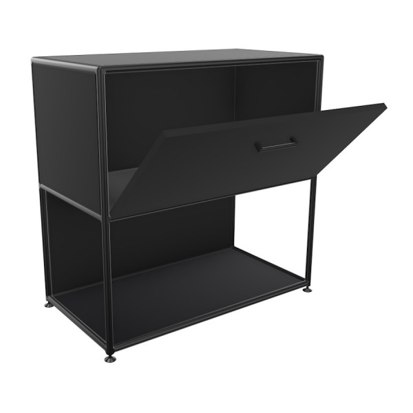 Bosse Regal Black Edition Höhe 2 OH Breite 80 cm in Melamin Schwarz mit Klappe offen 