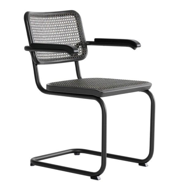 THONET S 64 V Dark Melange schwarz | Stahlrohr-Freischwinger mit Armlehnen | Gestell schwarz