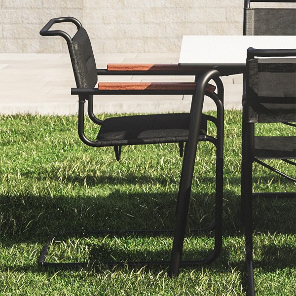 THONET Stahlrohr-Freischwinger S 34 N Outdoor Mit Armlehnen mit Auflage Irokko geölt