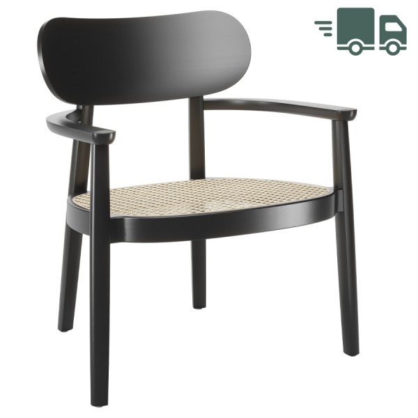 THONET 119 F Holzstuhl mit Armlehnen u. Rohrgeflecht-Sitz Buche gebeizt schwarz