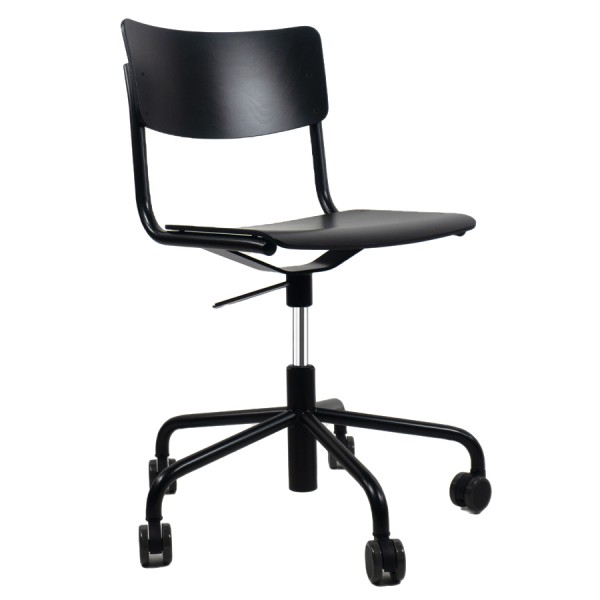 THONET Drehsessel S 43 DR Formholzschalen, Rollen und Gestell schwarz 