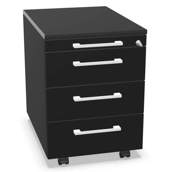 Palmberg Rollcontainer ORGA Plus 1-3-3-3 schwarz mit Griffen weiß - Tiefe 60 cm 