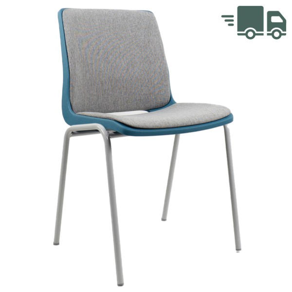 Profim Ana Sitz und Rücken gepolstert | Schale Teal blue | Gestell Misty grey | Bezug Next 20 hellgrau