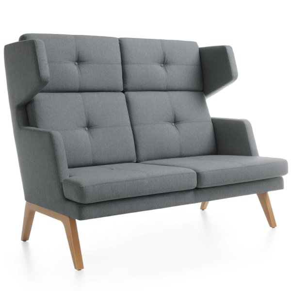 Profim October 2-Sitzer Sofa hohe Rückenlehne - Stoff Synergy LDS16 - Gestell Holz Buche