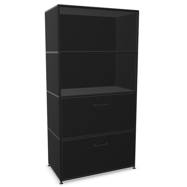 Bosse Modul Space Kombiregal - unten 2 Klappen - oben 2 offene Regalfächer - schwarz
