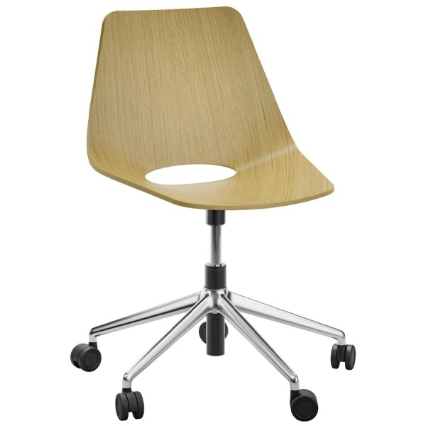THONET S 661 DR Formholz-Stuhl - Fußkreuz mit Rollen - Edelholz Eiche - Gestell poliert