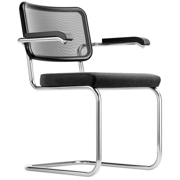 THONET Stahlrohr-Freischwinger S 64 SPVN Netzrücken, Sitz vollgepolstert u. Armlehnen 