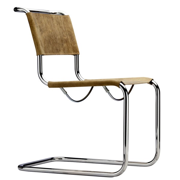 THONET Stahlrohr-Freischwinger S 33 Sitz und Rücken Büffelleder - Gestell chrom