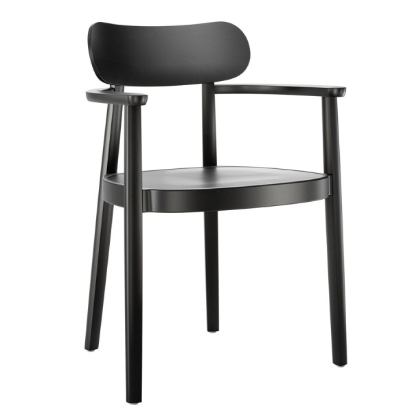 THONET 118 MFV Holzstuhl mit Armlehnen | Muldensitz | Buche gebeizt schwarz