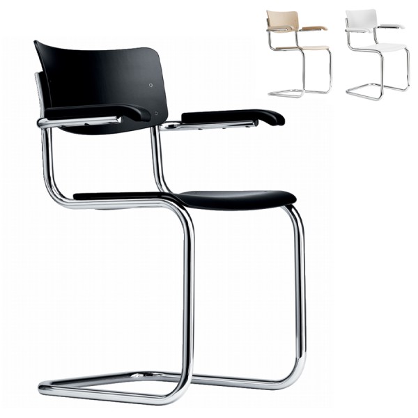 THONET S 43 F mit Armlehnen | Konfigurator | Stahlrohr-Freischwinger | Gestell verchromt