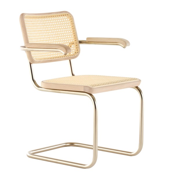JS. THONET S 64 V NORDIC 04 | Eiche weiß pigmentiert | Stahlrohr-Freischwinger mit Armlehnen