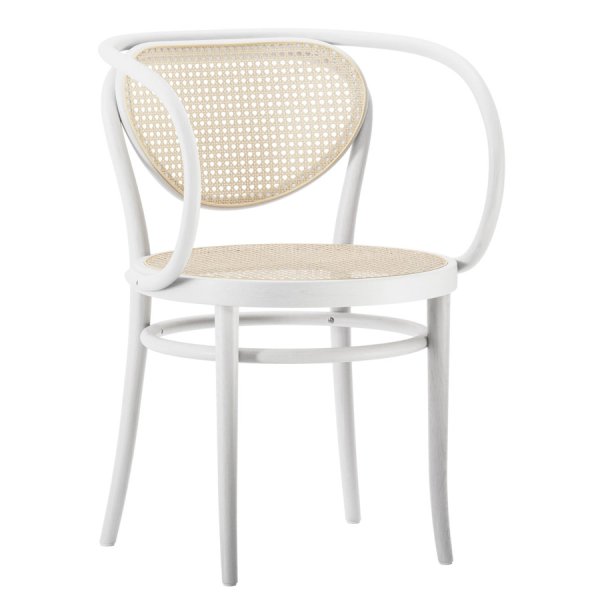 THONET 210 R Bugholzarmlehnenstuhl Buche weiß glasiert mit Rohrgeflecht