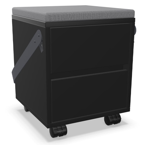 Palmberg Rollcontainer/Sitzhocker FIFFI schwarz mit Gurt u. Sitzkissen grau