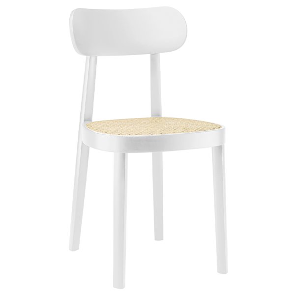THONET 118 Holzstuhl Buche gebeizt weiß lasiert mit Rohrgeflecht-Sitz