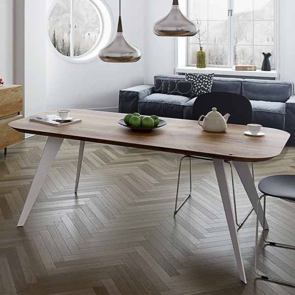 Trebord Enke Tisch, Tischplatte Eiche, Gestell RAL 9010 weiß